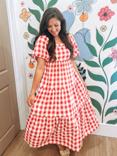 Load image into Gallery viewer, Strawberries and Cream Gingham Dress