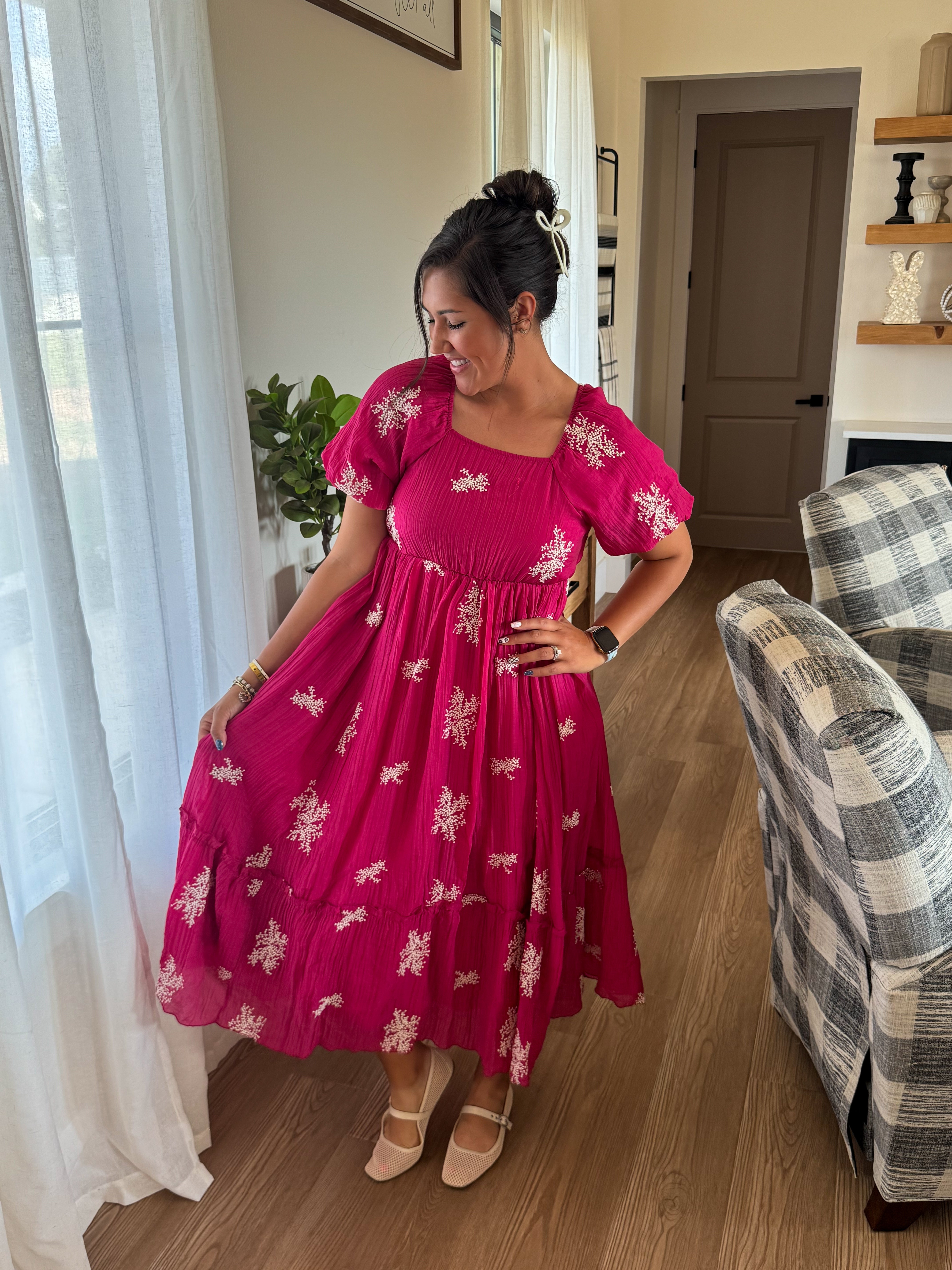 Berry Bouquet Embroidered Maxi Dress  Orange Blossoms Boutique