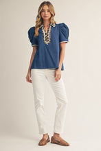 Load image into Gallery viewer, Denim with a Touch of Leopard Blouse
