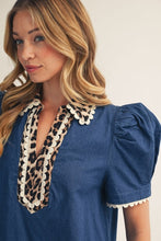 Load image into Gallery viewer, Denim with a Touch of Leopard Blouse
