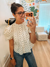 Load image into Gallery viewer, Mocha Latte Polka Dot Blouse
