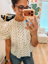 Load image into Gallery viewer, Mocha Latte Polka Dot Blouse
