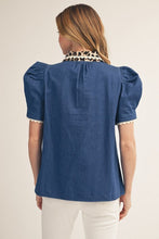Load image into Gallery viewer, Denim with a Touch of Leopard Blouse
