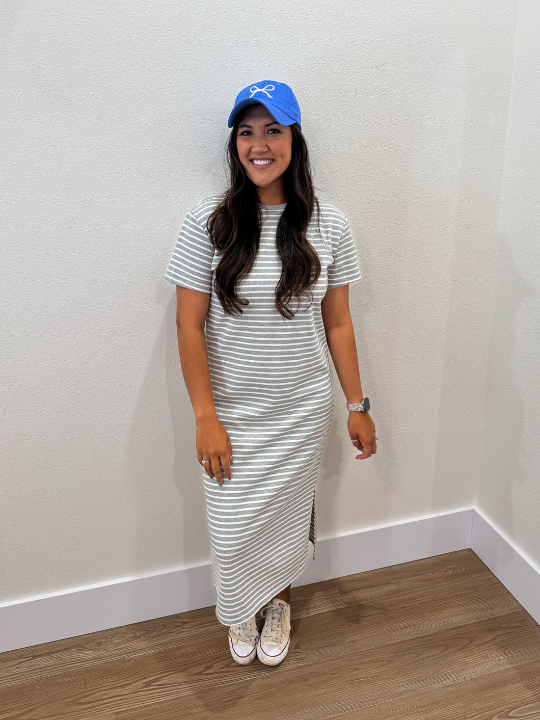 Everyday Grey Striped T-Shirt Dress