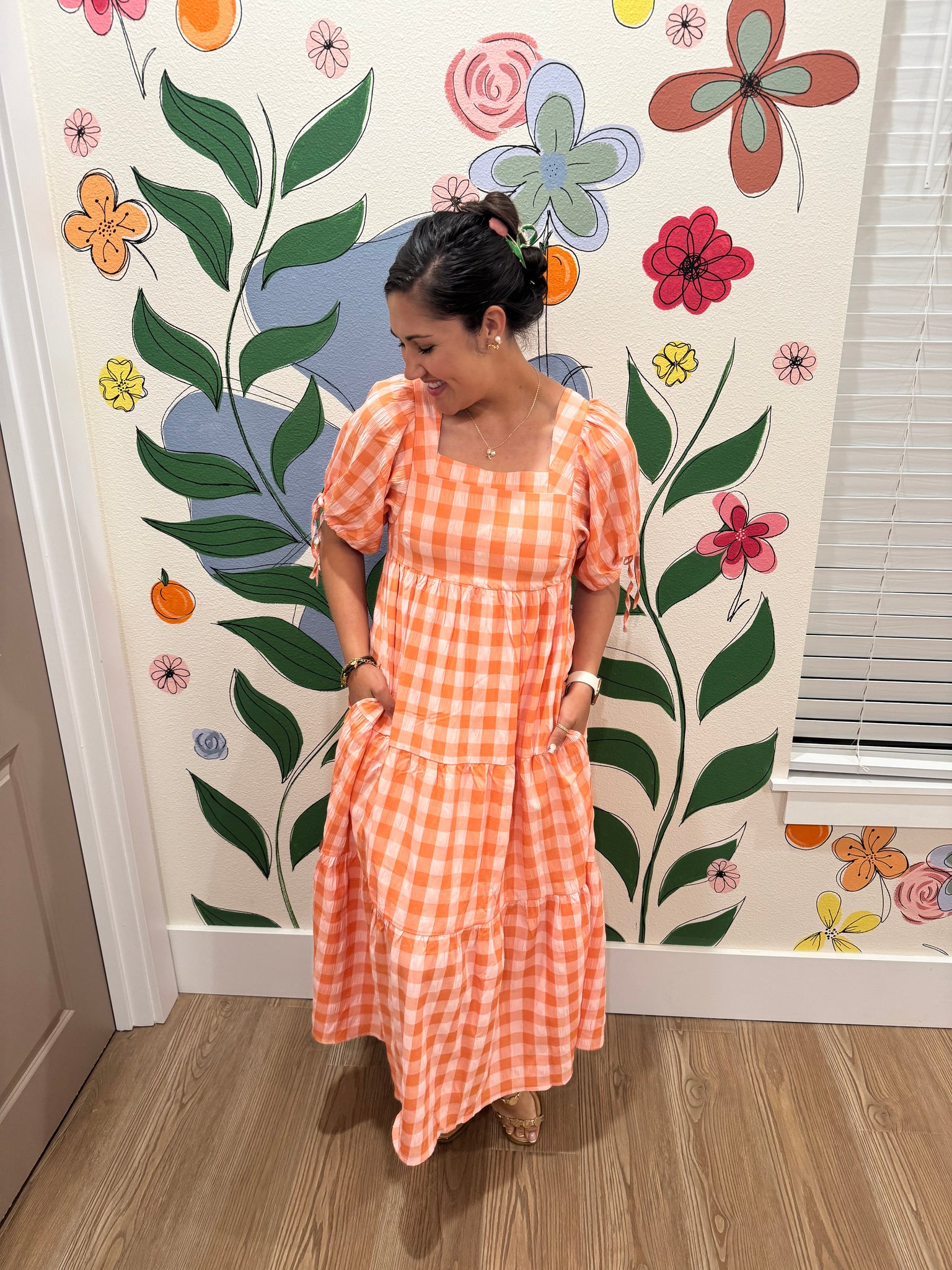 Peaches and Cream Gingham Dress