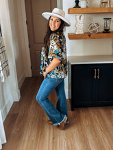 Load image into Gallery viewer, Fall Floral Navy Smocked Blouse
