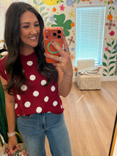Load image into Gallery viewer, Maroon and Cream Polka Dot Top
