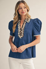 Load image into Gallery viewer, Denim with a Touch of Leopard Blouse
