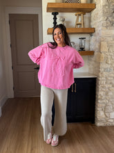 Load image into Gallery viewer, Eyelet Pink Bow Oversized Sweater
