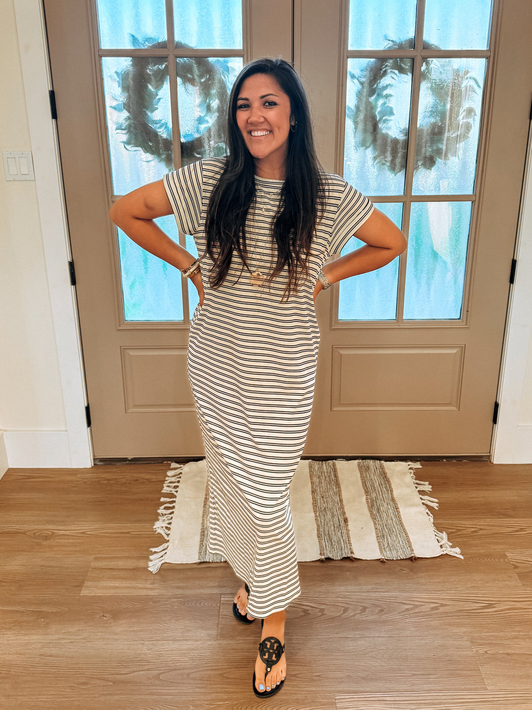 Cracked Pepper Striped T-Shirt Maxi Dress