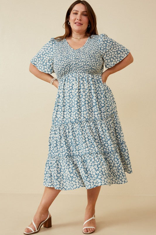 Dusty Blue Daises Dress