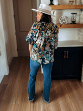 Load image into Gallery viewer, Fall Floral Navy Smocked Blouse
