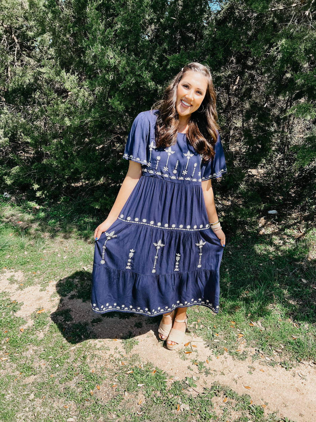 Nora Navy Embroidered Dress