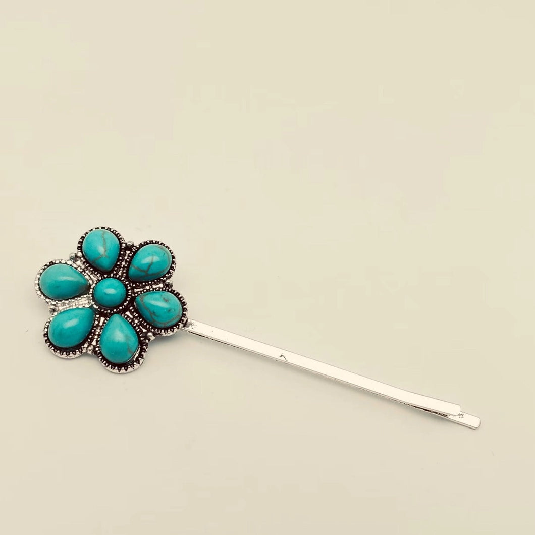 Tara Turqoise Flower Hair Pin