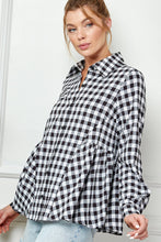 Load image into Gallery viewer, Gingham Button Down Ruffle Top
