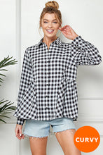 Load image into Gallery viewer, Gingham Button Down Ruffle Top
