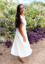 Load image into Gallery viewer, White Tiered Eyelet Floral midi Dress 
