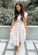 Load image into Gallery viewer, Orange &amp; White Striped Midi Dress Smocked Top
