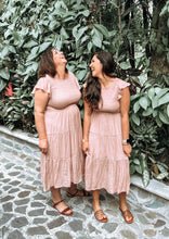 Load image into Gallery viewer, blush tiered midi dress with short sleeves and plus size 
