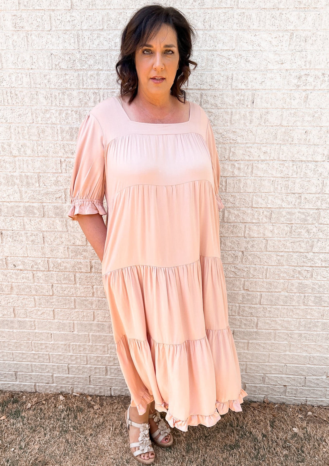 Blush Pink Oversized Plus Size Dress in Blush Pink with pockets